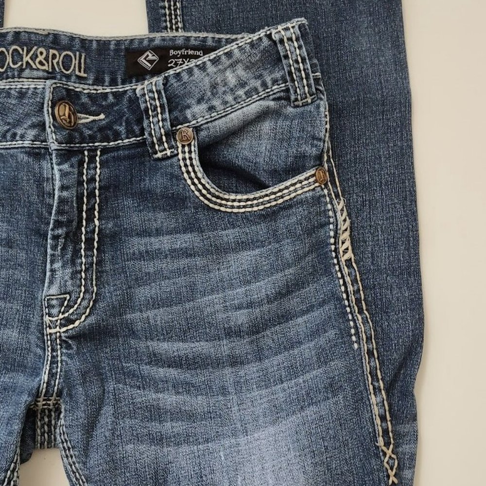 Rock & Roll Cowgirl Jeans Low Rise Med Wash Embroidery Detail - Picture 3 of 13